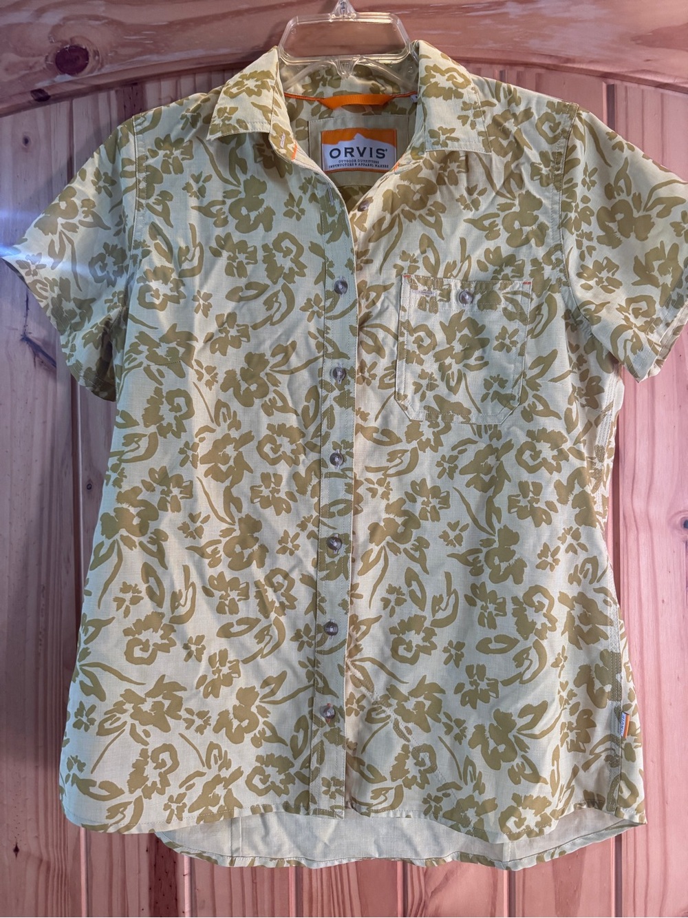 Orvis Short-Sleeve Floral Button-Up Shirt - Olive and Orange Trim